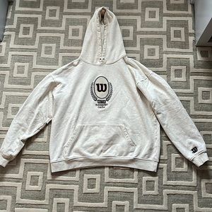 Kith x Wilson Racquet Crew XL cotton hoodie. off-white. embroidered logo